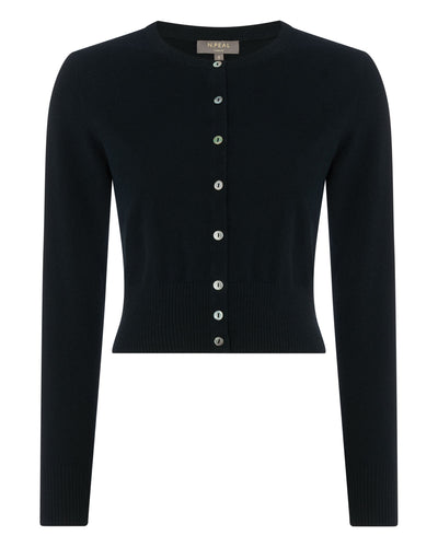 N.Peal Women's Ivy Cropped Cashmere Cardigan Black