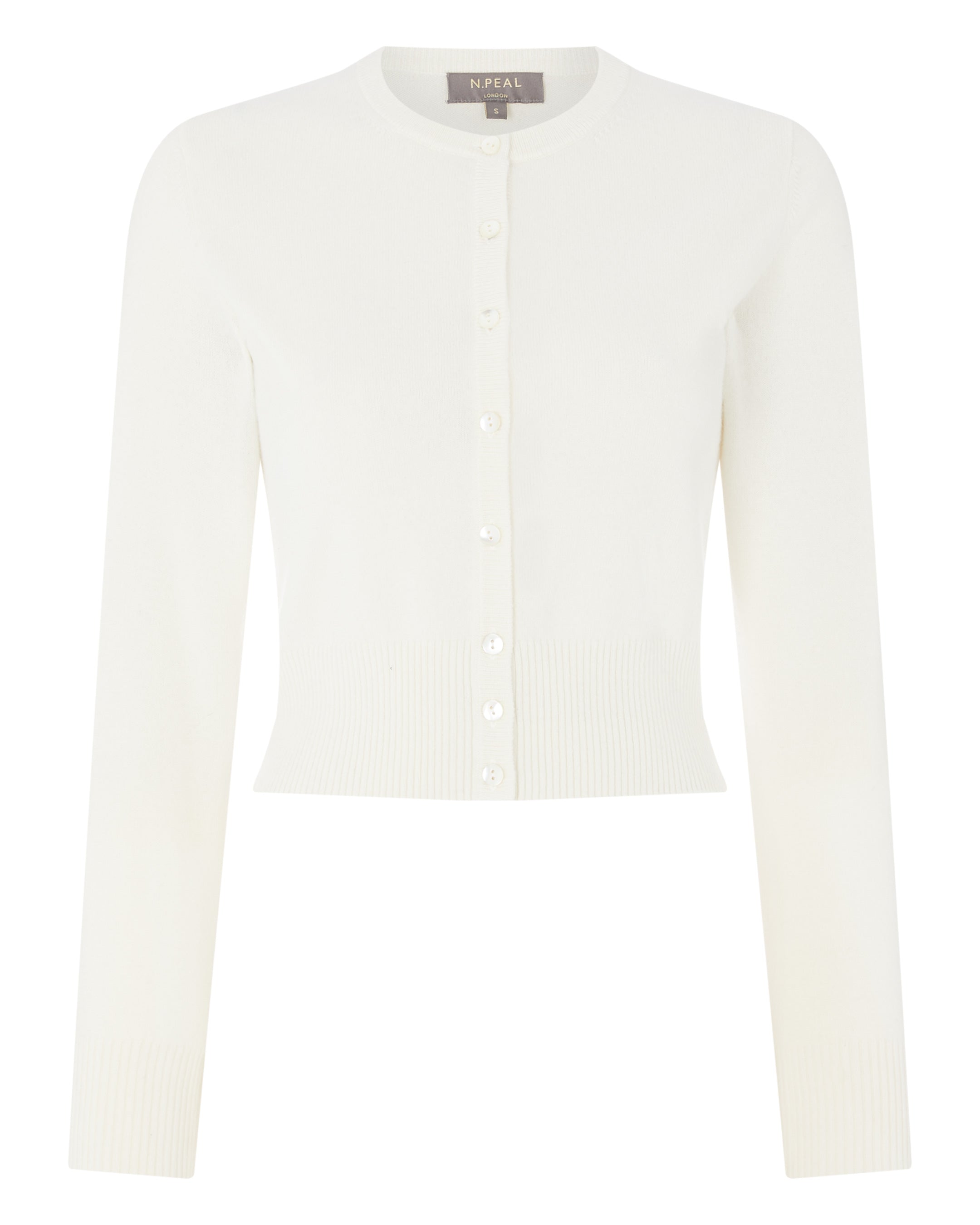 white cropped cardigan for dresses N.Peal Women's Cashmere Ivy Cropped Cashmere Cardigan New Ivory White