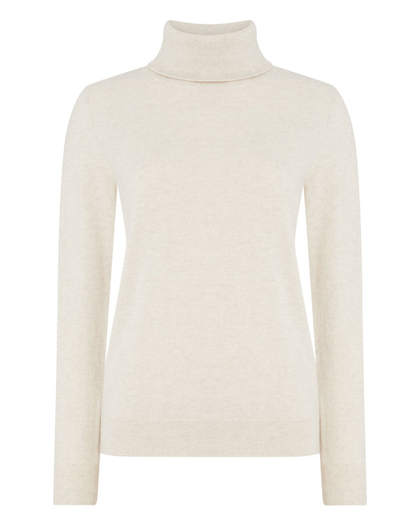 N.Peal Women's Polo Neck Cashmere Jumper Ecru White