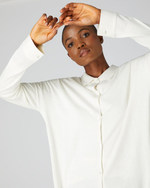 N.Peal Women's Superfine Cashmere Longline Shirt White