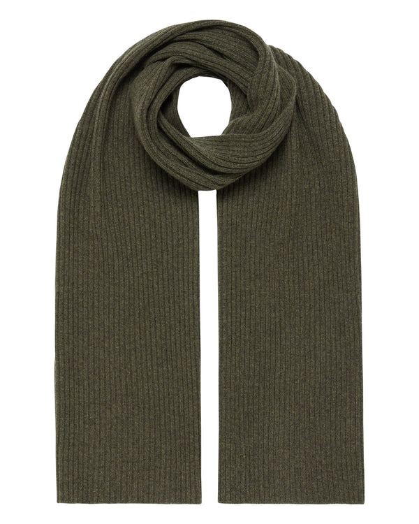 N.Peal Unisex Short Ribbed Cashmere Scarf Moss Green