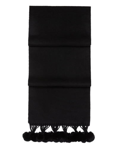 N.Peal Women's Davos Fur Bobble Cashmere Scarf Black