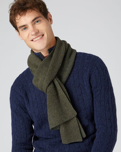 N.Peal Unisex Ribbed Cashmere Scarf Moss Green