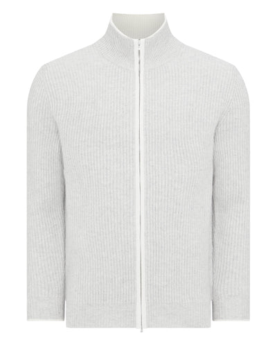 N.Peal Men's Ribbed Zip Through Cashmere Cardigan Fumo Grey