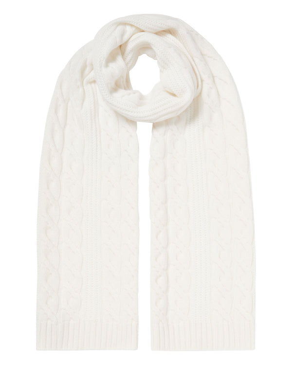 N.Peal Women's Cable Rib Cashmere Scarf New Ivory White