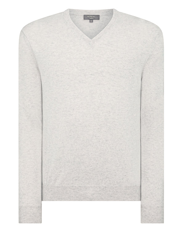 N.Peal Men's The Burlington V Neck Cashmere Jumper Pebble Grey