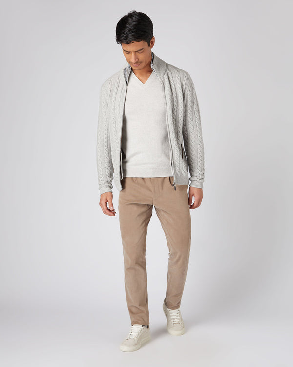 N.Peal Men's The Burlington V Neck Cashmere Jumper Pebble Grey