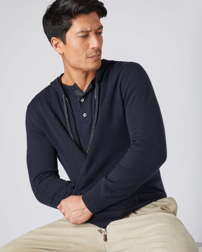 N.Peal Men's Ladbroke Cashmere Hoodie Navy Blue