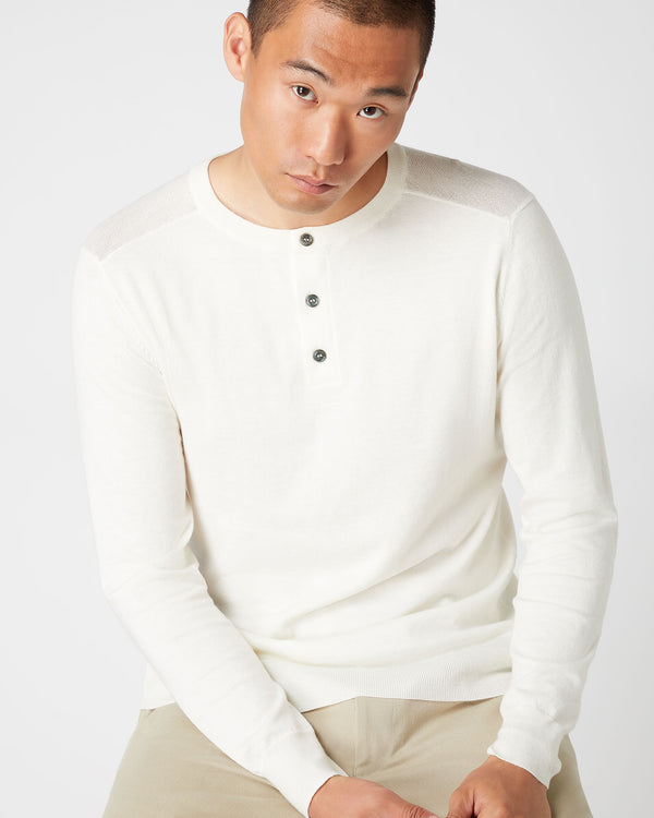 N.Peal 007 Round Neck Cotton Cashmere Henley New Ivory White