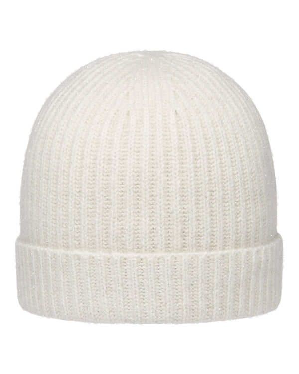 N.Peal Women's Ribbed Cashmere Hat With Lurex Snow Grey Sparkle