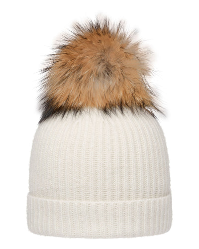 N.Peal Women's Ribbed Cashmere Hat With Lurex And Detachable Pom Snow Grey Sparkle