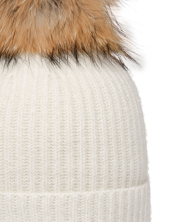 N.Peal Women's Ribbed Cashmere Hat With Lurex And Detachable Pom Snow Grey Sparkle