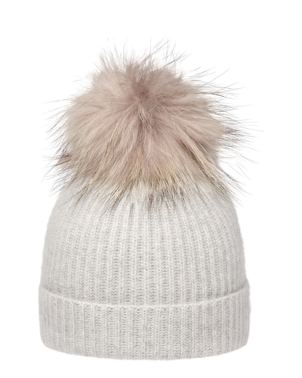 N.Peal Unisex Ribbed Cashmere Hat With Detachable Pom Fumo Grey