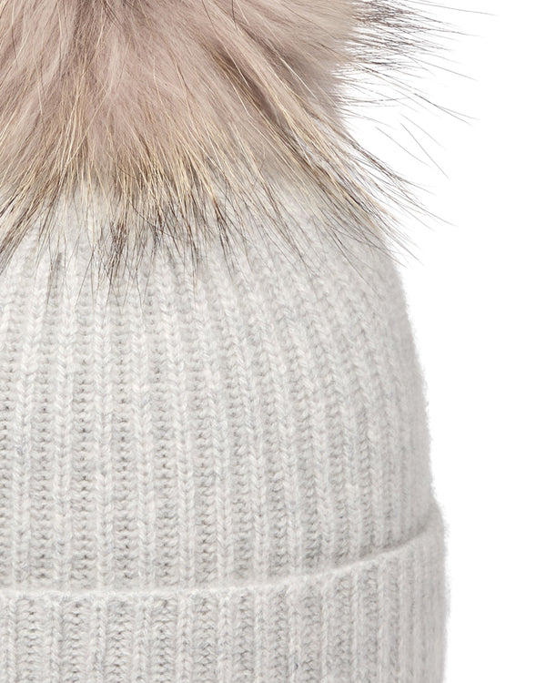 N.Peal Unisex Ribbed Cashmere Hat With Detachable Pom Fumo Grey