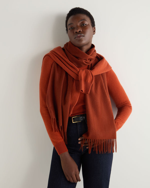 N.Peal Unisex Large Woven Cashmere Scarf Spice Orange