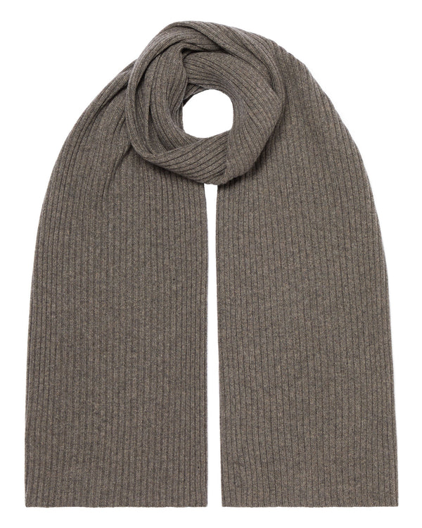 N.Peal Unisex Short Ribbed Cashmere Scarf Wood Smoke Brown