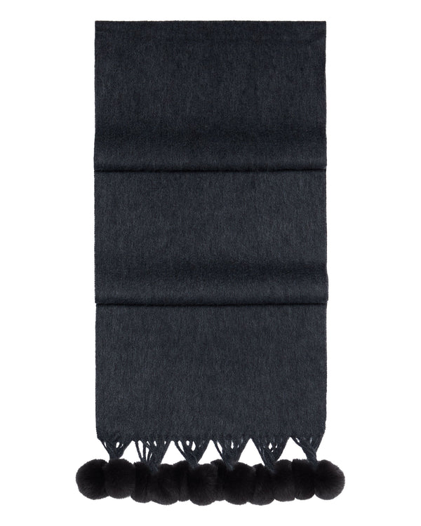 N.Peal Women's Davos Fur Bobble Cashmere Scarf Dark Charcoal Grey