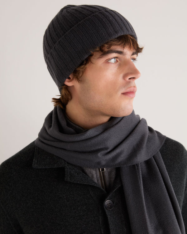 N.Peal Unisex Woven Cashmere Scarf Anthracite Grey