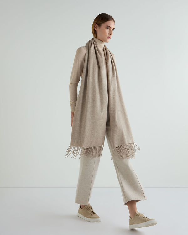 N.Peal Women's Woven Cashmere Shawl Oatmeal Brown