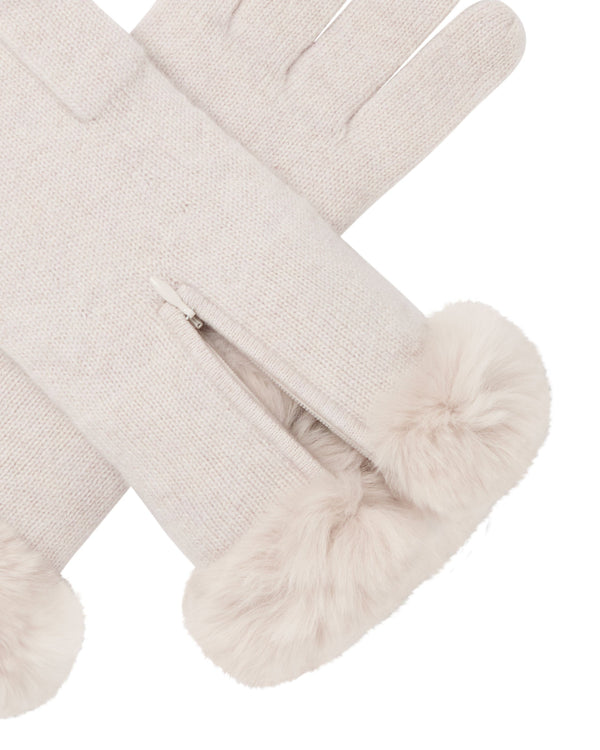 N.Peal Women's Fur Trim Cashmere Gloves Frost White