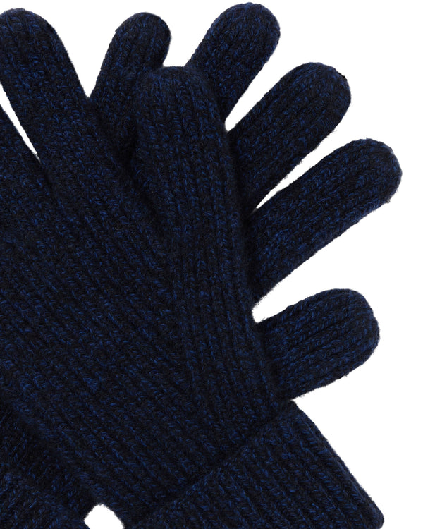 N.Peal Men's Ribbed Cashmere Gloves Navy Blue Melange