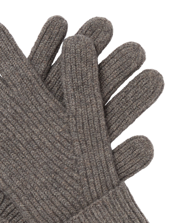 N.Peal Men's Ribbed Cashmere Gloves Wood Smoke Brown