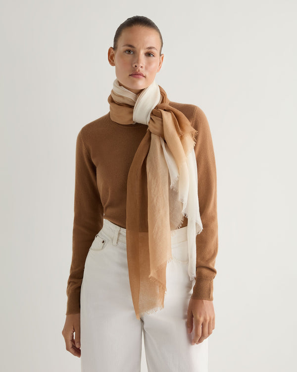 N.Peal Women's Dip Dye Cashmere Scarf Dark Tan Brown