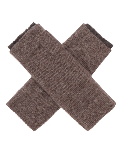 N.Peal Unisex Fur Lined Fingerless Cashmere Gloves Biscotti Brown