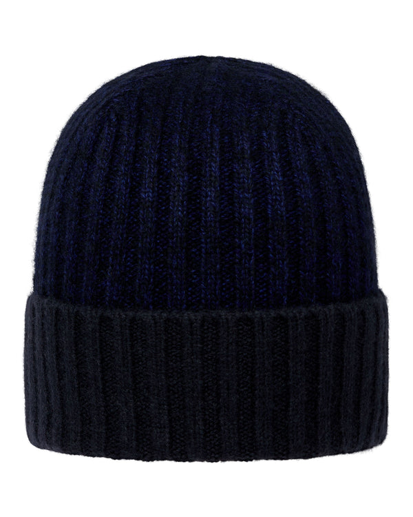 N.Peal Unisex Chunky Rib Contrast Cashmere Hat Navy Blue Melange