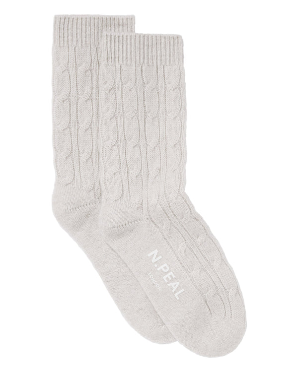 N.Peal Women's Cable Cashmere House Socks Fumo Grey