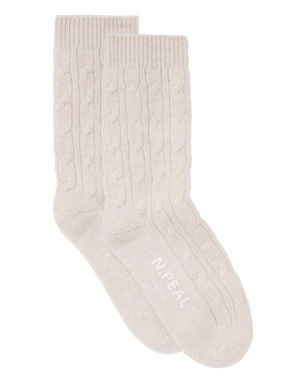 N.Peal Women's Cable Cashmere House Socks Frost White