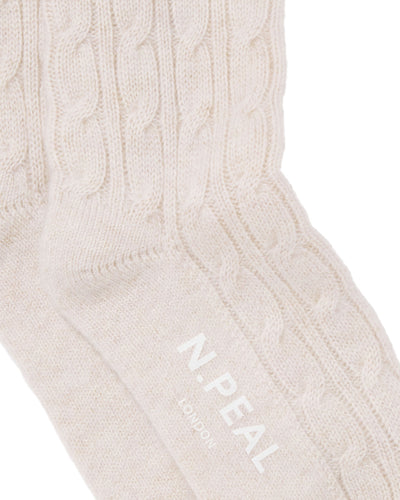 N.Peal Women's Cable Cashmere House Socks Frost White