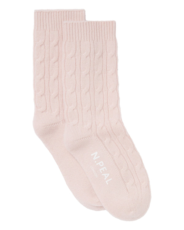 N.Peal Women's Cable Cashmere House Socks Quartz Pink