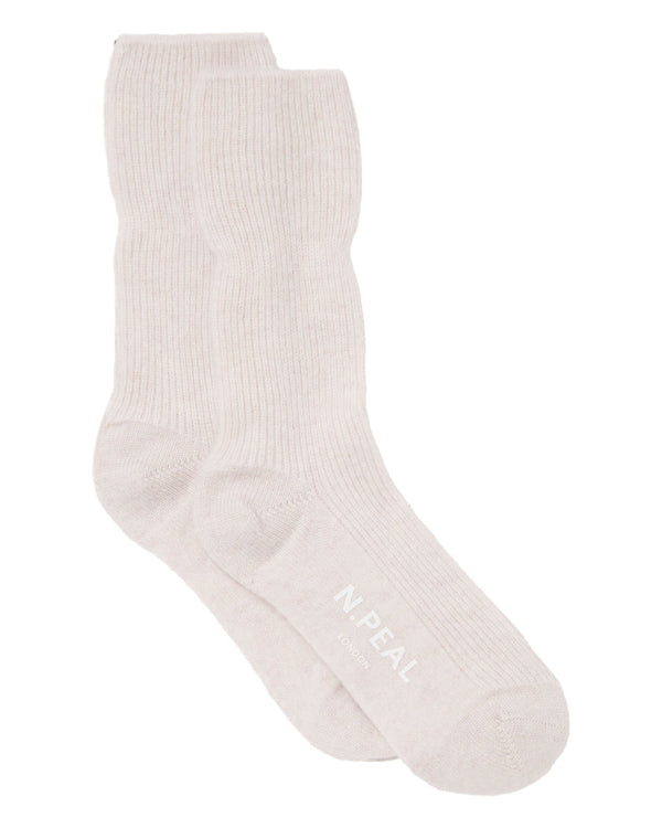 N.Peal Unisex Cashmere Rib Bed Socks Frost White