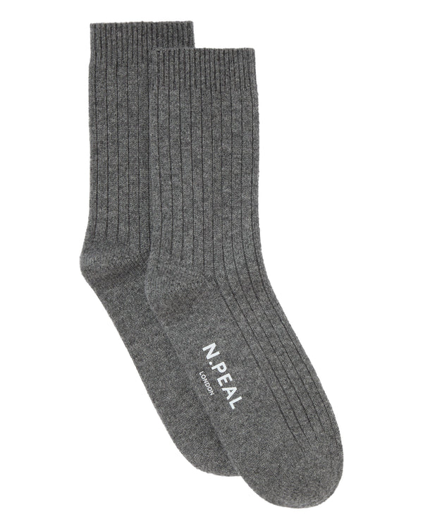 N.Peal Men's Rib Cashmere House Socks Elephant Grey