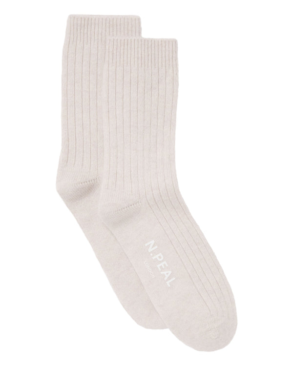 N.Peal Women's Rib Cashmere House Socks Frost White