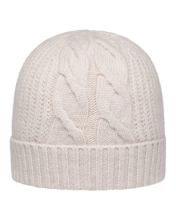 N.Peal Women's Cable Rib Cashmere Hat Frost White