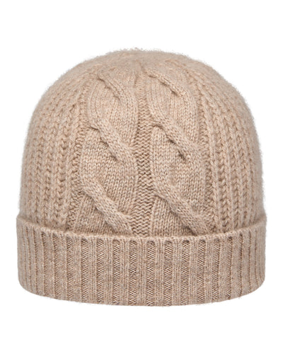 N.Peal Women's Cable Rib Cashmere Hat Oatmeal Brown