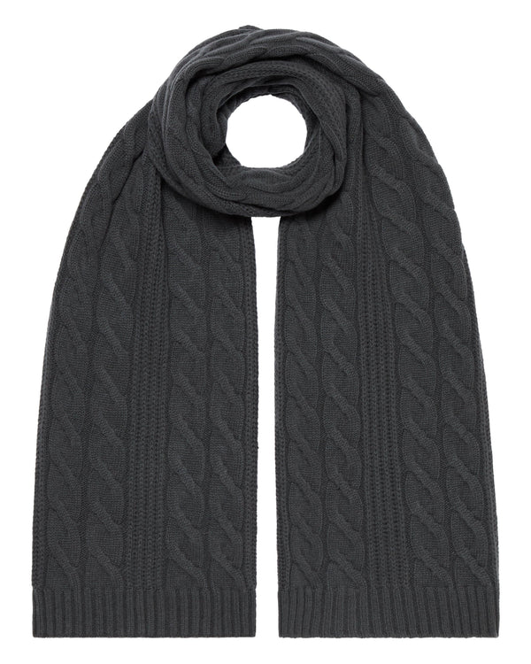 N.Peal Unisex Cable Rib Cashmere Scarf Anthracite Grey