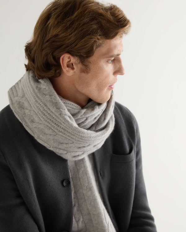 N.Peal Unisex Cable Rib Cashmere Scarf Fumo Grey