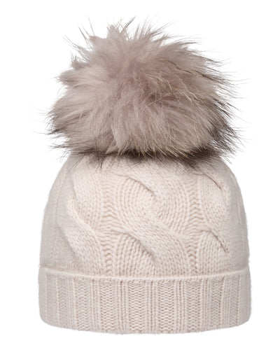 N.Peal Unisex Chunky Cable Cashmere Hat With Pom Frost White