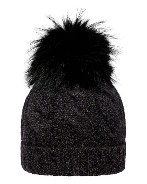 N.Peal Unisex Chunky Cable Cashmere Hat With Pom Granite Blue