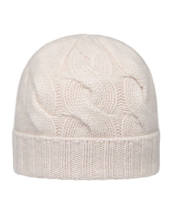 N.Peal Unisex Chunky Cable Cashmere Hat Frost White