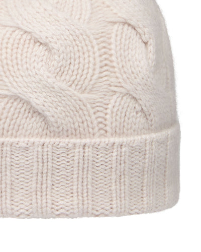 N.Peal Unisex Chunky Cable Cashmere Hat Frost White