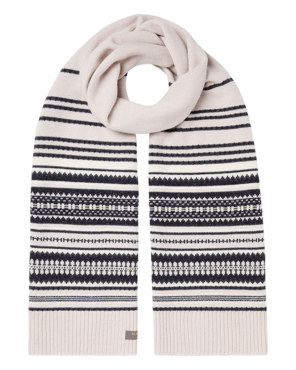 N.Peal Women's Gradual Fairisle Cashmere Scarf With Lurex Snow Grey