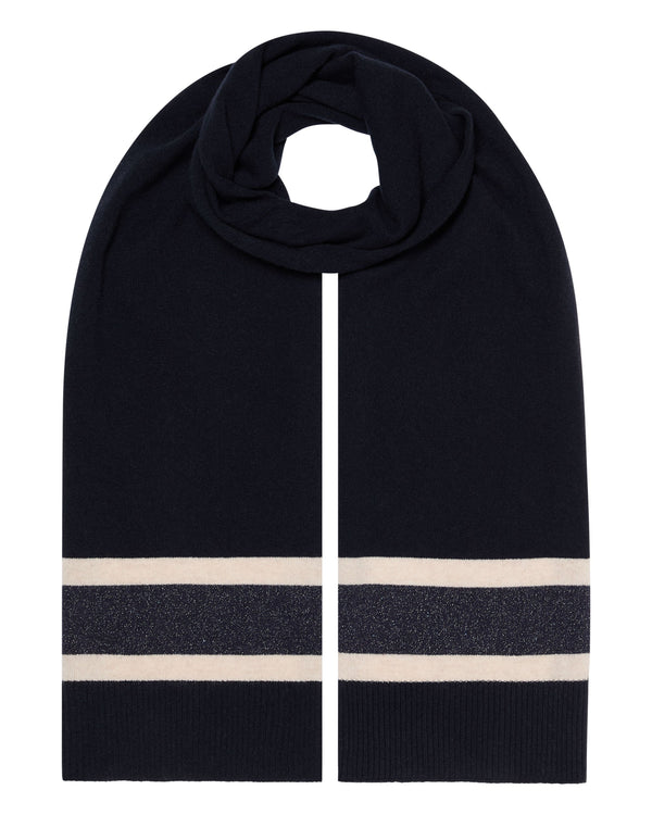 N.Peal Women's Stripe Jersey Cashmere Scarf Navy Blue