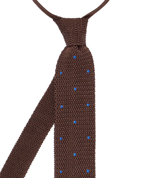 N.Peal Men's Tricot Pois Silk Tie Brown