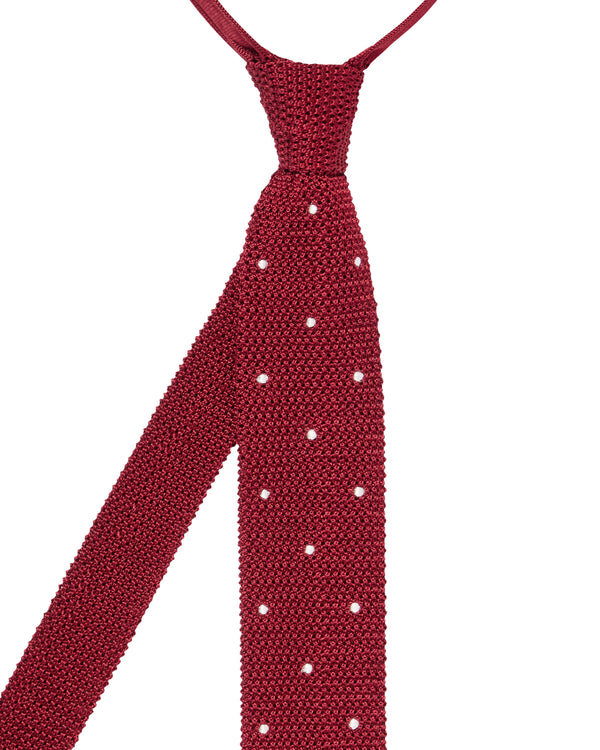 N.Peal Men's Tricot Pois Silk Tie Red