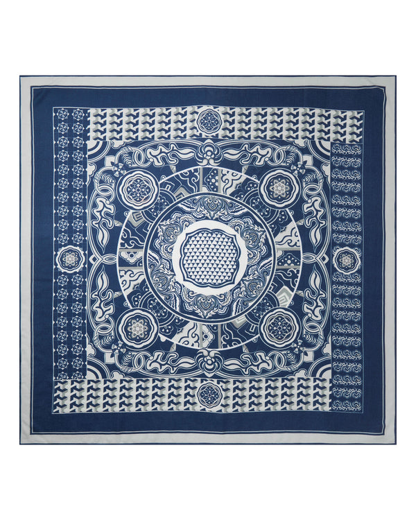 N.Peal Women's Cashmere Silk Printed Foulard Navy Blue 