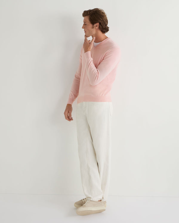 N.Peal Men's Burlington V Neck Cashmere Jumper Pale Pink